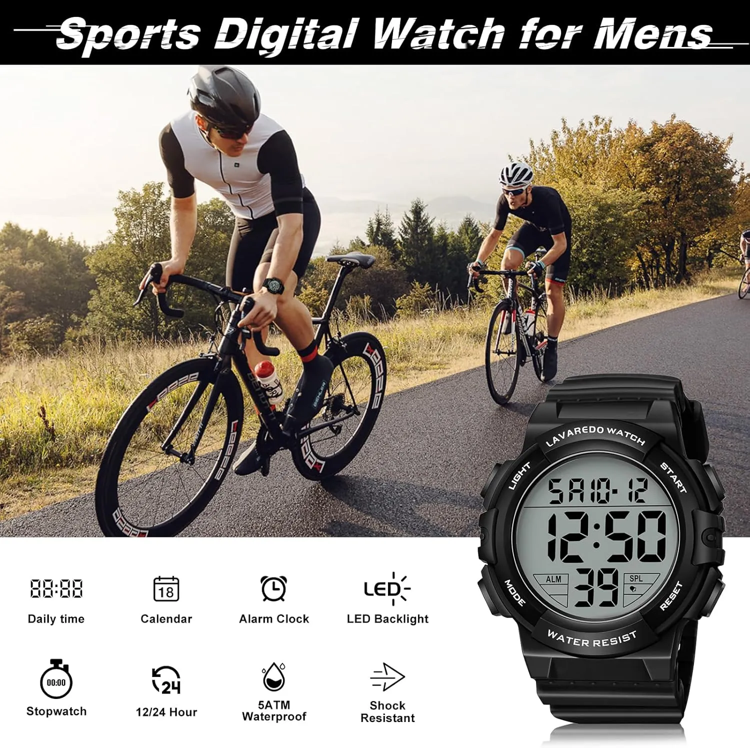 Mens Digital Watch, Sport Military Watches for Men Waterproof LED Screen Large Face Tactical Watch with Backlight Alarm Stopwatch Wrist Watch