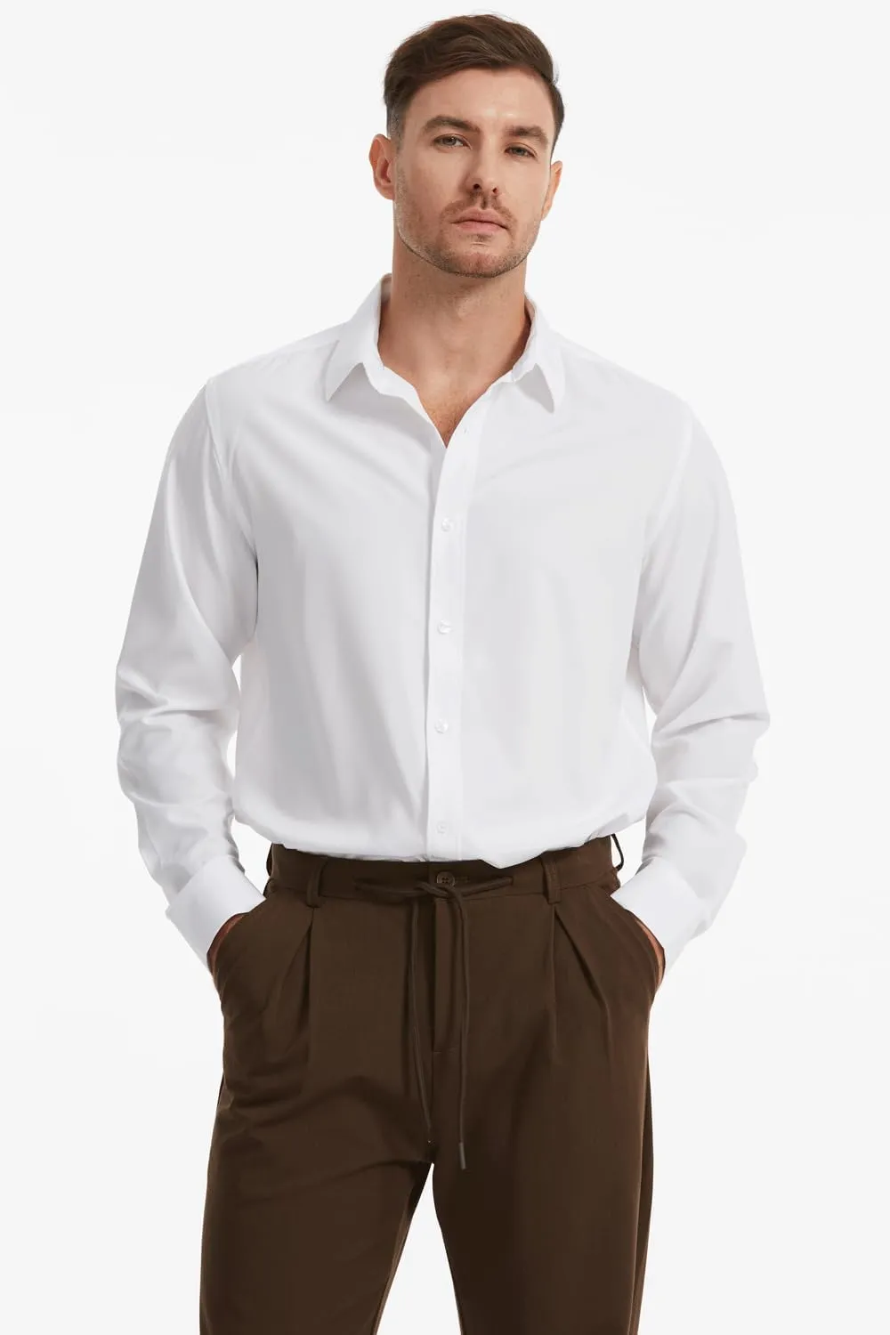 Men's Dress Shirts Solid Wrinkle-Free Long Sleeve Button Down Shirt Regular Fit Formal Shirts