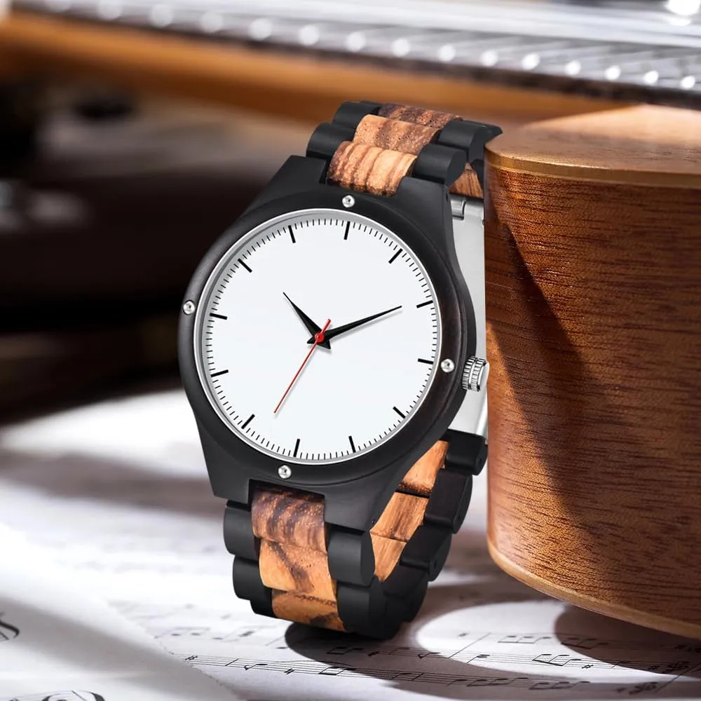Men's Handmade Wooden Watches Mens Lightweight Analog Quartz Wood Mens Wrist Watch