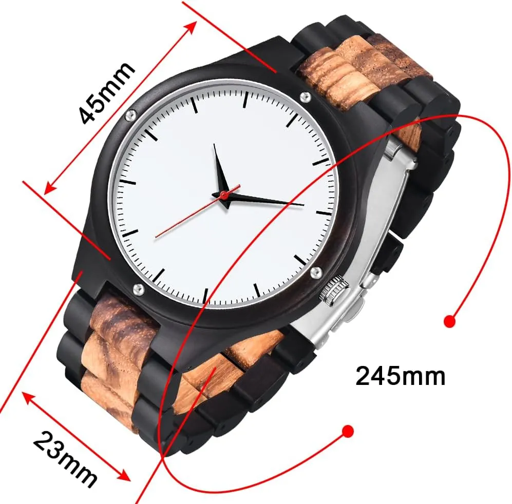 Men's Handmade Wooden Watches Mens Lightweight Analog Quartz Wood Mens Wrist Watch