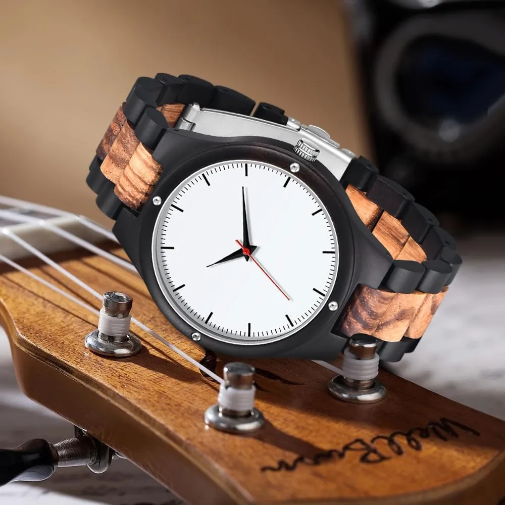 Men's Handmade Wooden Watches Mens Lightweight Analog Quartz Wood Mens Wrist Watch