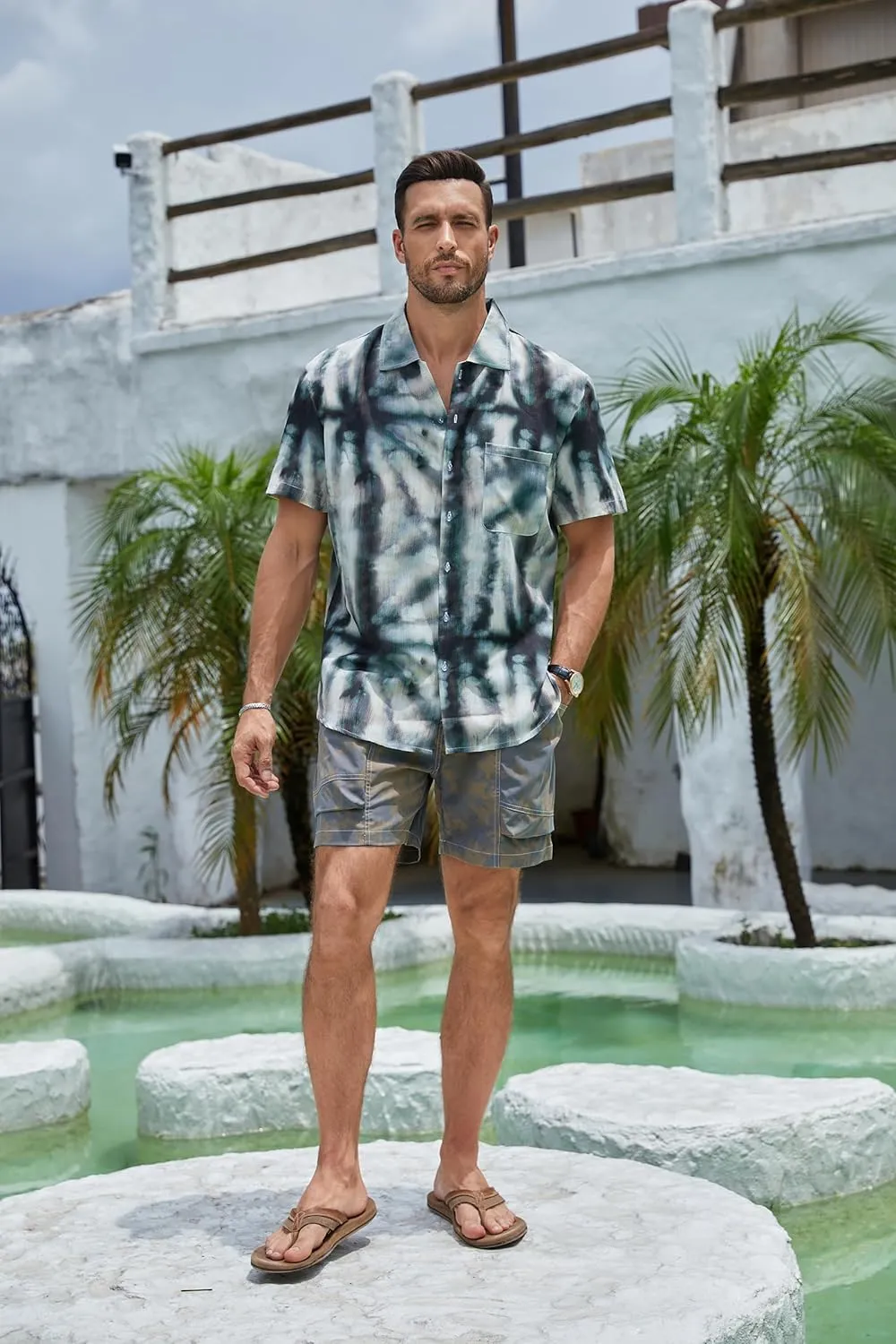 Mens Hawaiian Button Down Shirt Short Sleeve Beach Shirt Summer