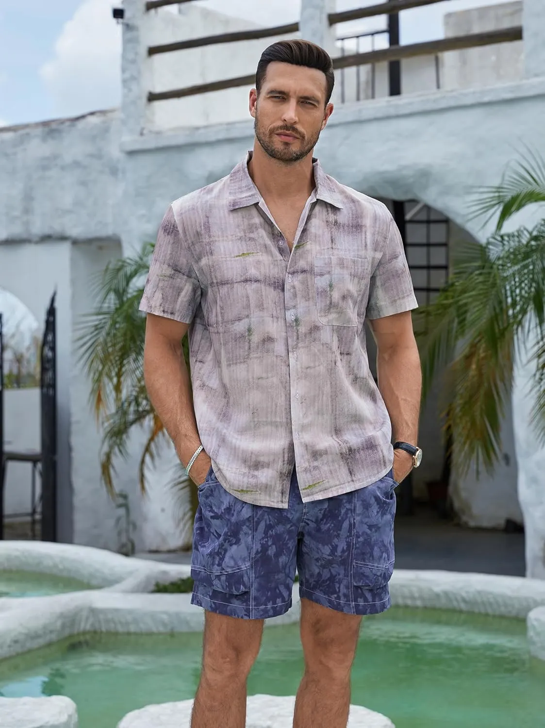 Mens Hawaiian Button Down Shirt Short Sleeve Beach Shirt Summer