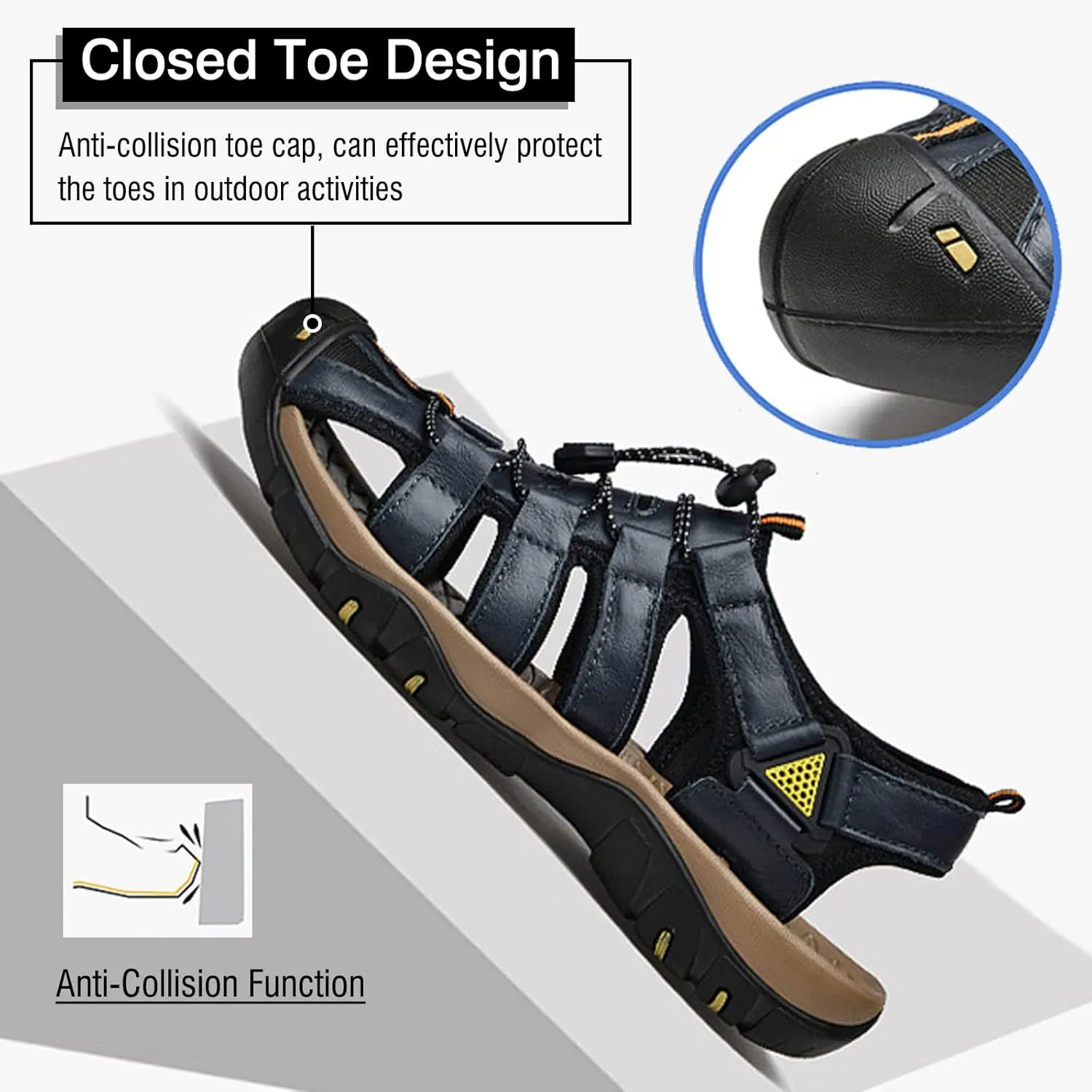 Men's Hiking Sport Sandals, Closed Toe Sport Sandals, Lightweight Trail Walking Casual Sandals Water Shoes