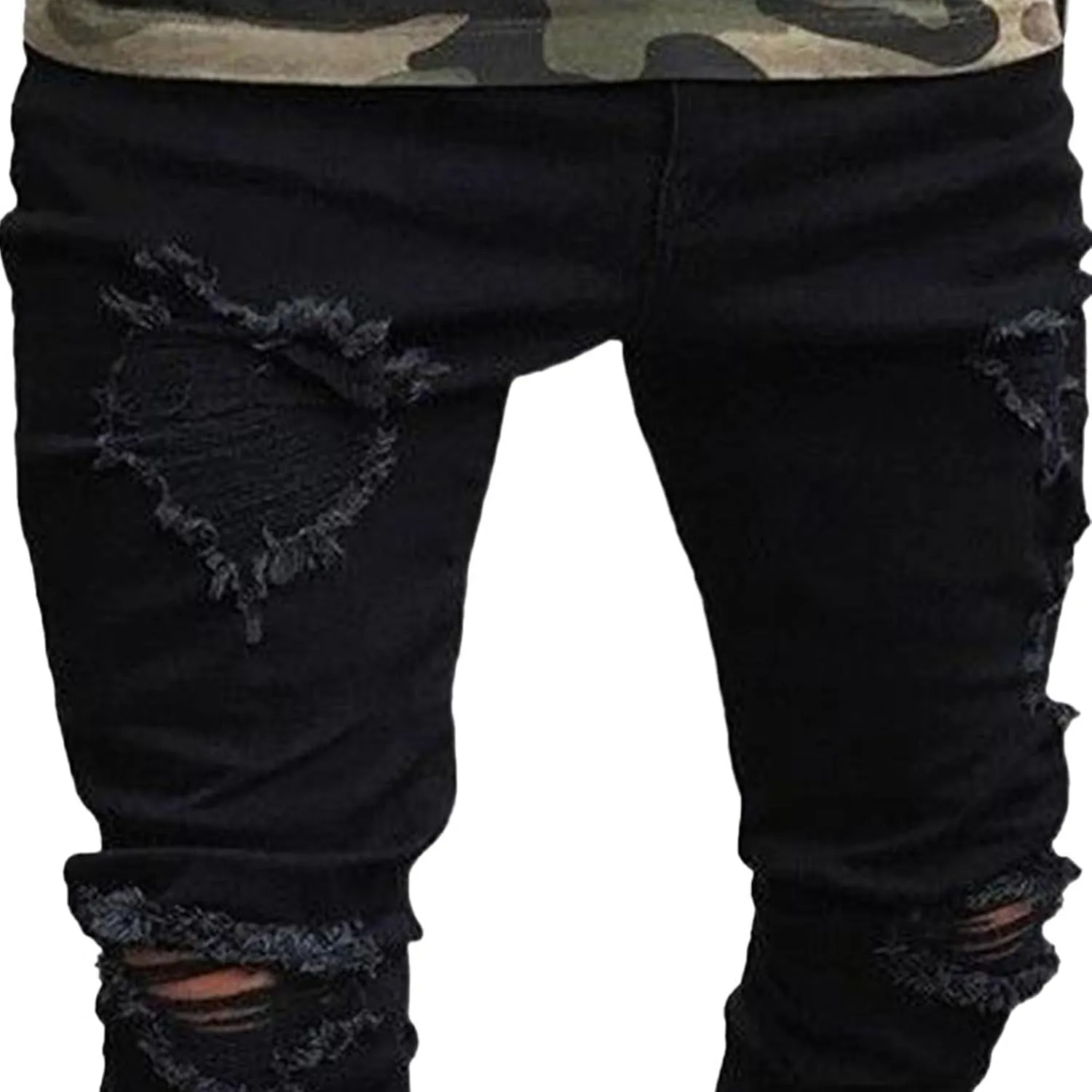Mens Jeans Ripped Slim Fit Jean Feet Pants Skinny Hole Stretch Cowboy Trousers Simple Trendy Tapered Pant