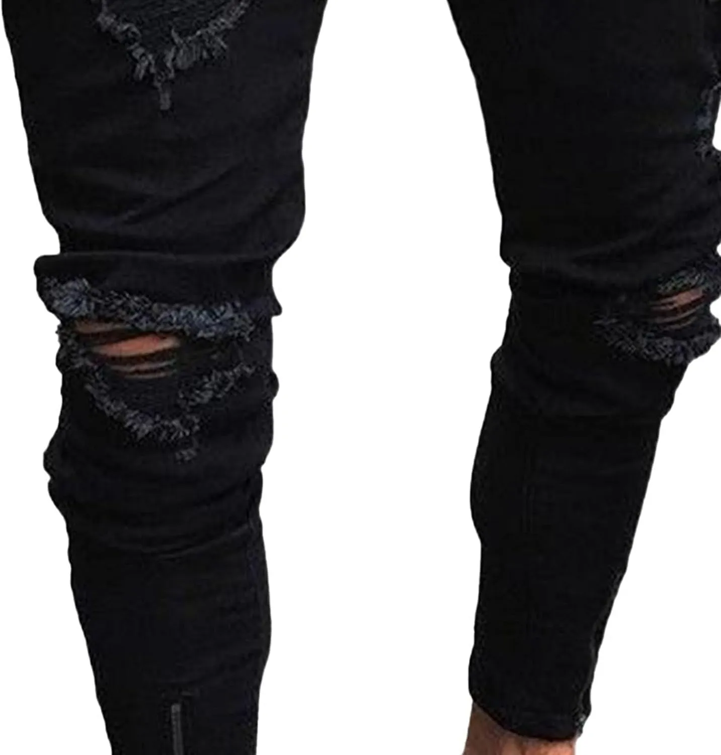 Mens Jeans Ripped Slim Fit Jean Feet Pants Skinny Hole Stretch Cowboy Trousers Simple Trendy Tapered Pant