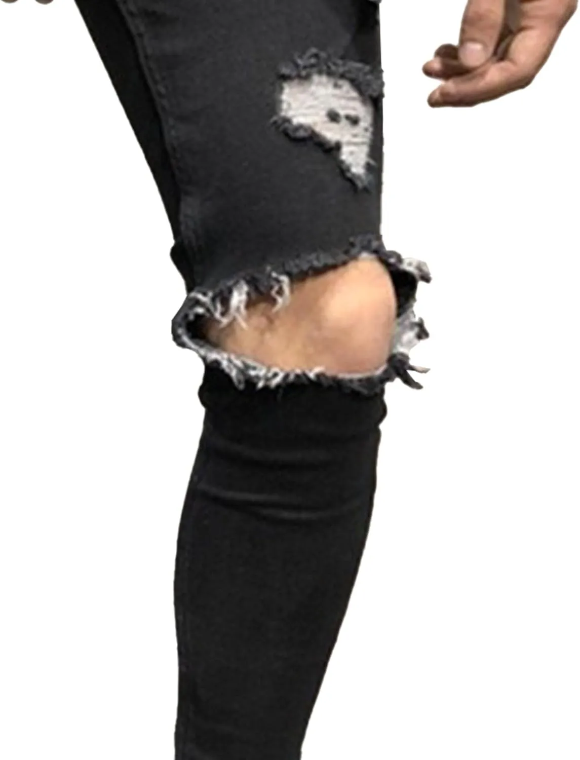 Mens Jeans Ripped Slim Fit Jean Feet Pants Skinny Hole Stretch Cowboy Trousers Simple Trendy Tapered Pant