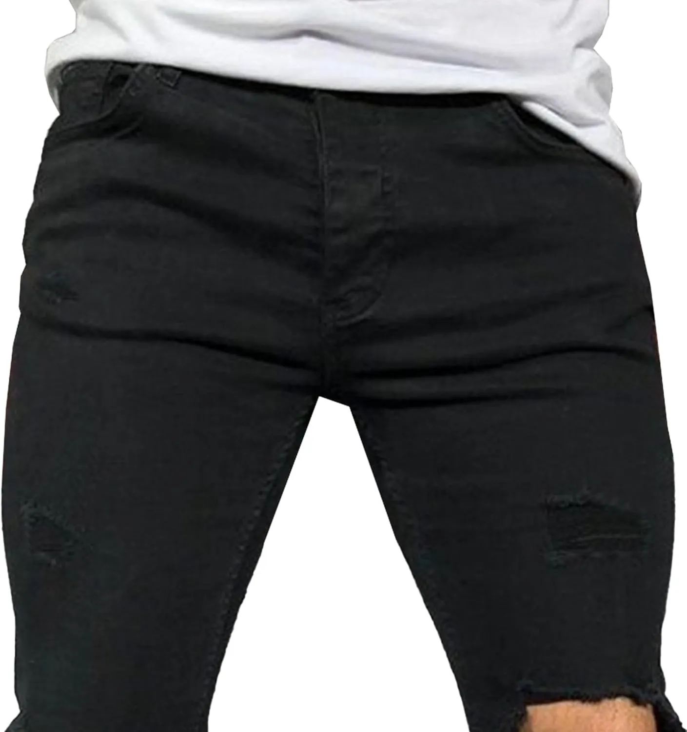 Mens Jeans Ripped Slim Fit Jean Feet Pants Skinny Hole Stretch Cowboy Trousers Simple Trendy Tapered Pant