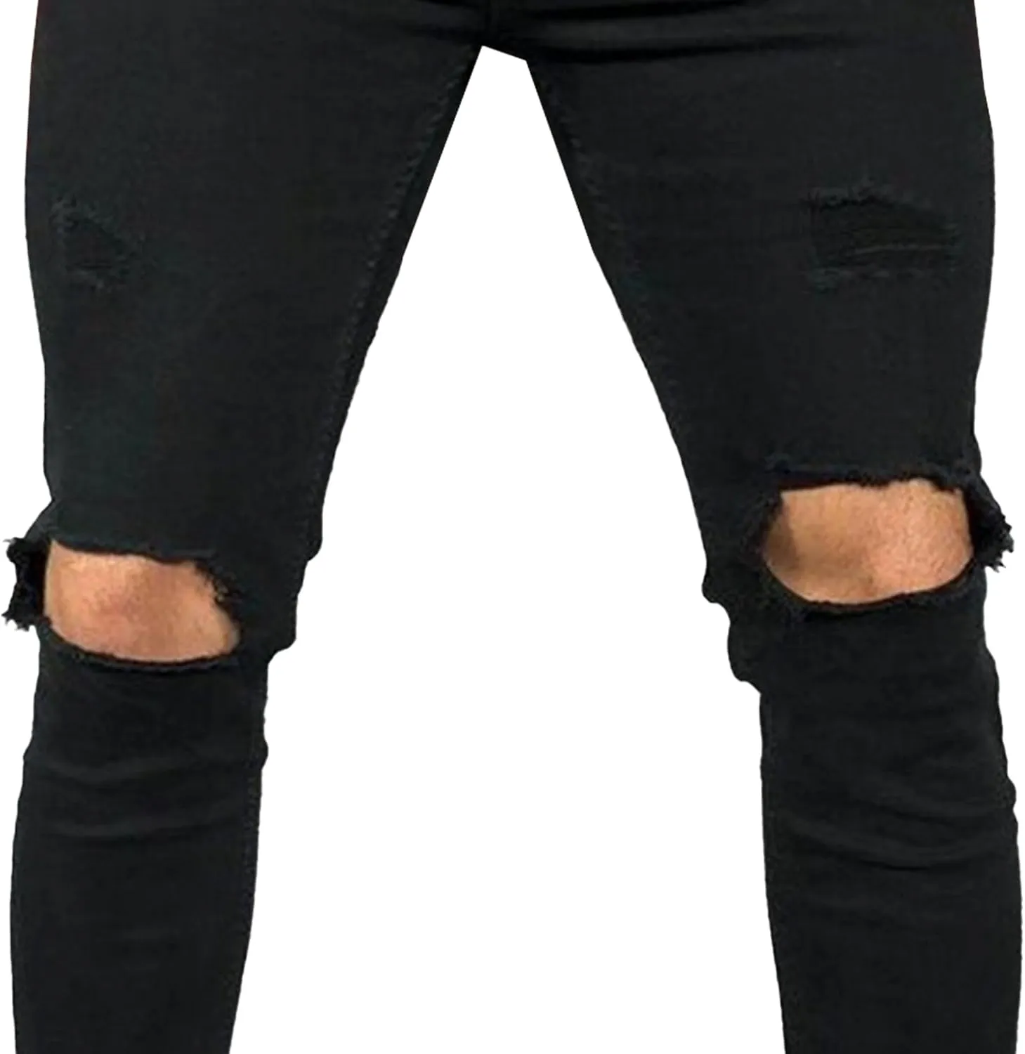 Mens Jeans Ripped Slim Fit Jean Feet Pants Skinny Hole Stretch Cowboy Trousers Simple Trendy Tapered Pant