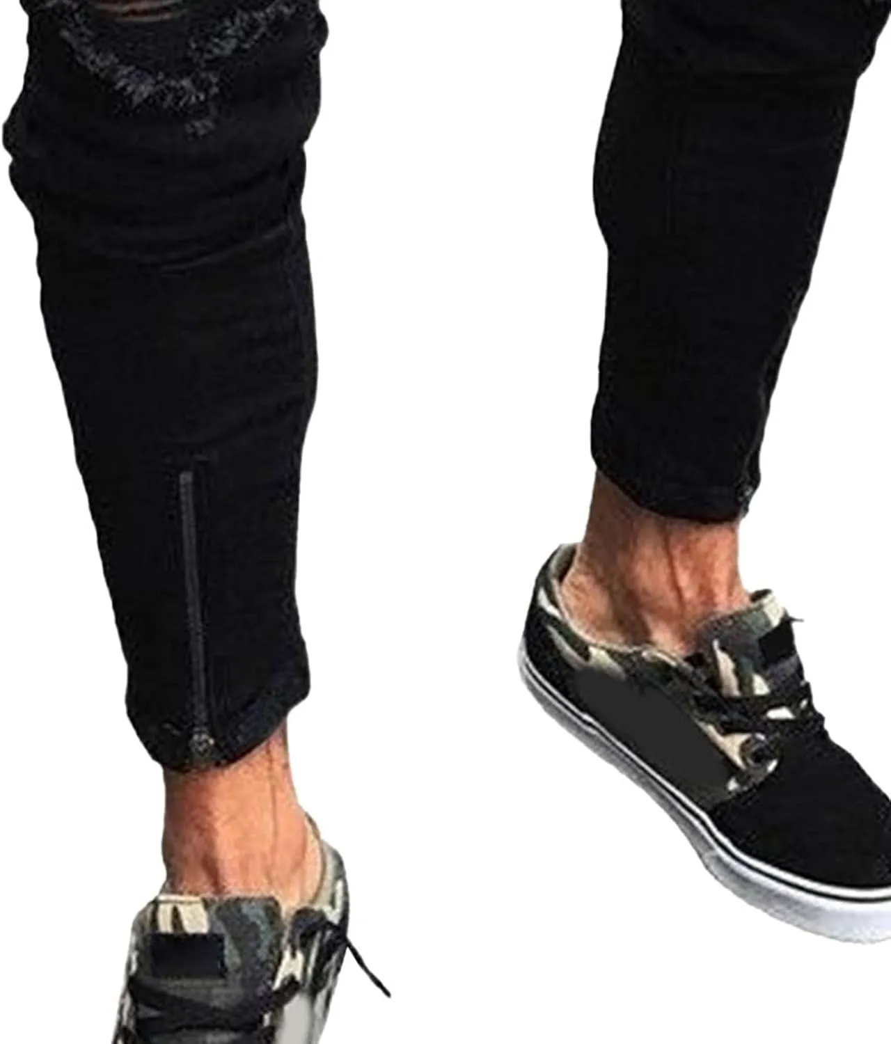 Mens Jeans Ripped Slim Fit Jean Feet Pants Skinny Hole Stretch Cowboy Trousers Simple Trendy Tapered Pant