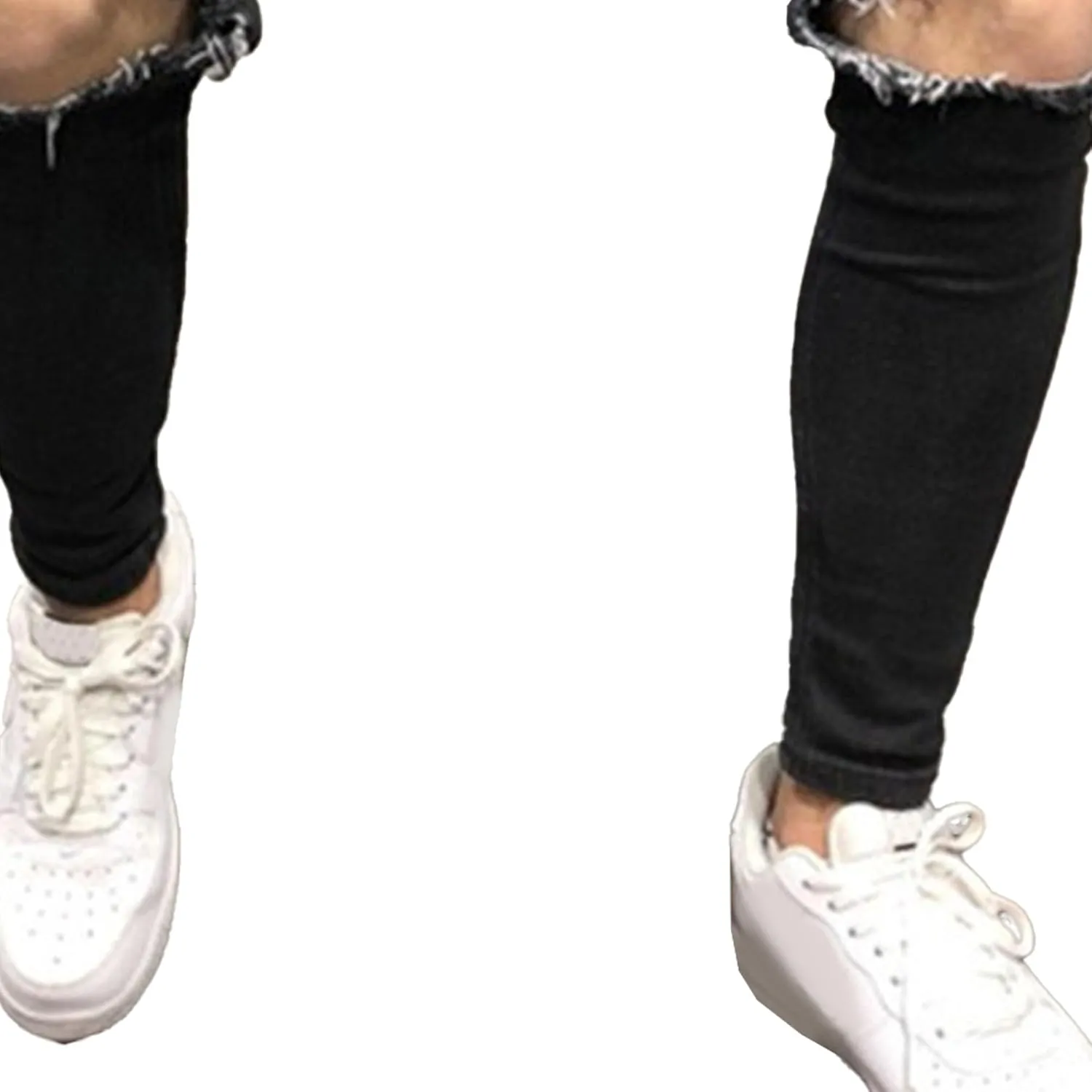 Mens Jeans Ripped Slim Fit Jean Feet Pants Skinny Hole Stretch Cowboy Trousers Simple Trendy Tapered Pant