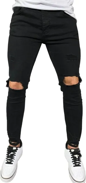 Mens Jeans Ripped Slim Fit Jean Feet Pants Skinny Hole Stretch Cowboy Trousers Simple Trendy Tapered Pant