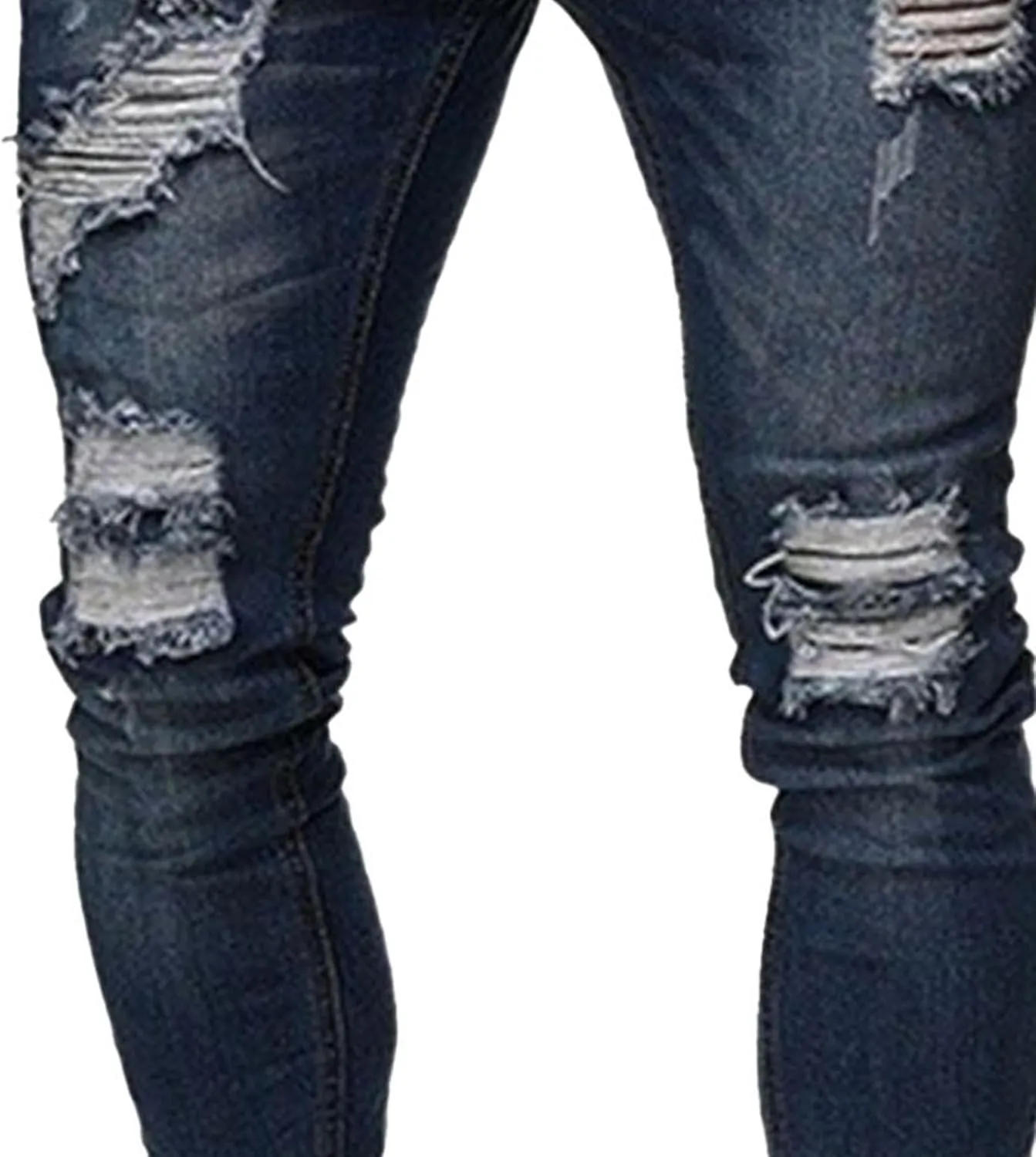 Mens Jeans Ripped Slim Fit Jean Feet Pants Skinny Hole Stretch Cowboy Trousers Simple Trendy Tapered Pant