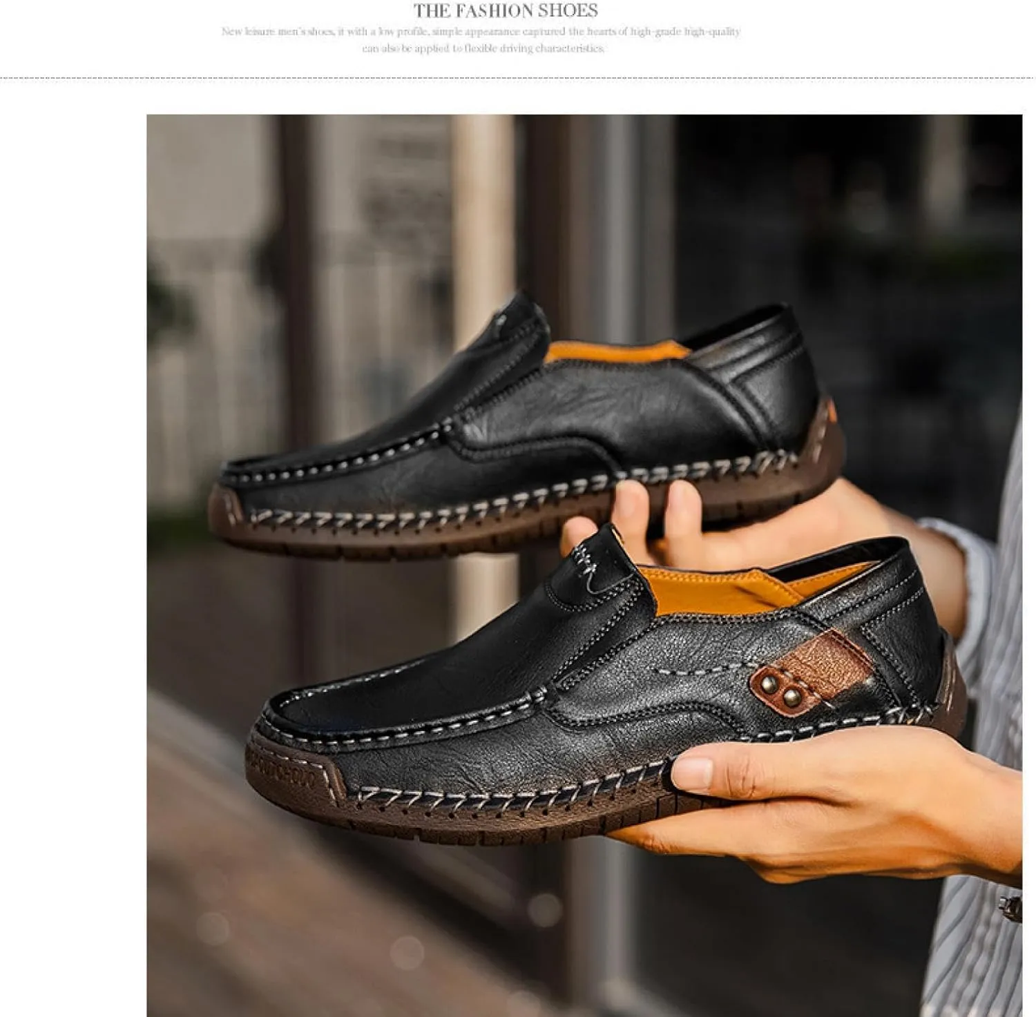 Men's Leather Loafers Slide-in Shoes, Casual Fashion Business Men's Office Driving Shoes