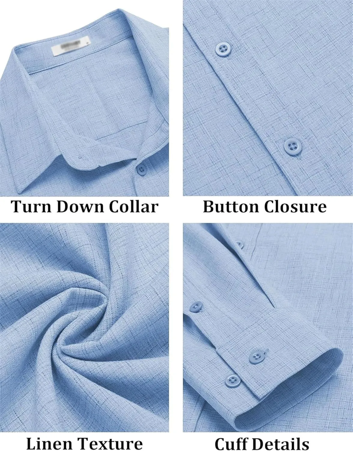 Men's Long Sleeve Button Down Linen Shirt Casual Button Down Shirts Wrinkle Free Wedding Shirts