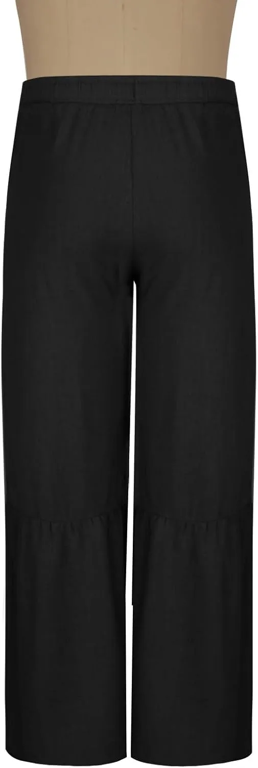 Men's Plus Size Linen Wide Leg Pants Casual Solid Loose Drawstring Waist Trouser Summer Ruffle Hem Beach Flowy Pants
