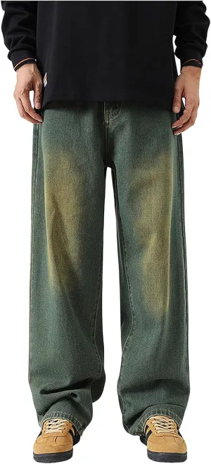 Men's Regular Fit Jeans Vintage Straight Wide Leg Denim Pants with Pockets Casual Streetwear Y2k Baggy Jeans Trousers