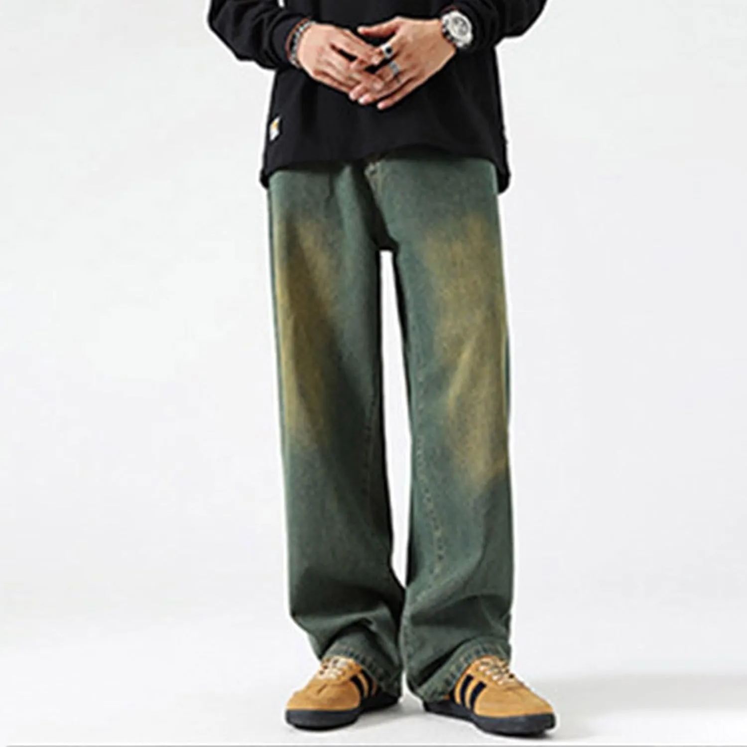 Men's Regular Fit Jeans Vintage Straight Wide Leg Denim Pants with Pockets Casual Streetwear Y2k Baggy Jeans Trousers