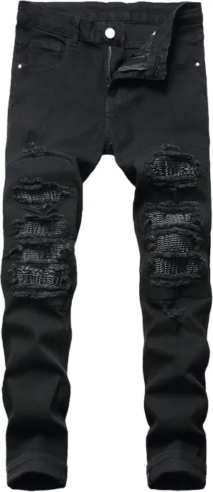 Men's Ripped Distressed Jeans Slim Fit Skinny Stretch Biker Jeans Fashion Vintage Tapered Leg Denim Pants for Men