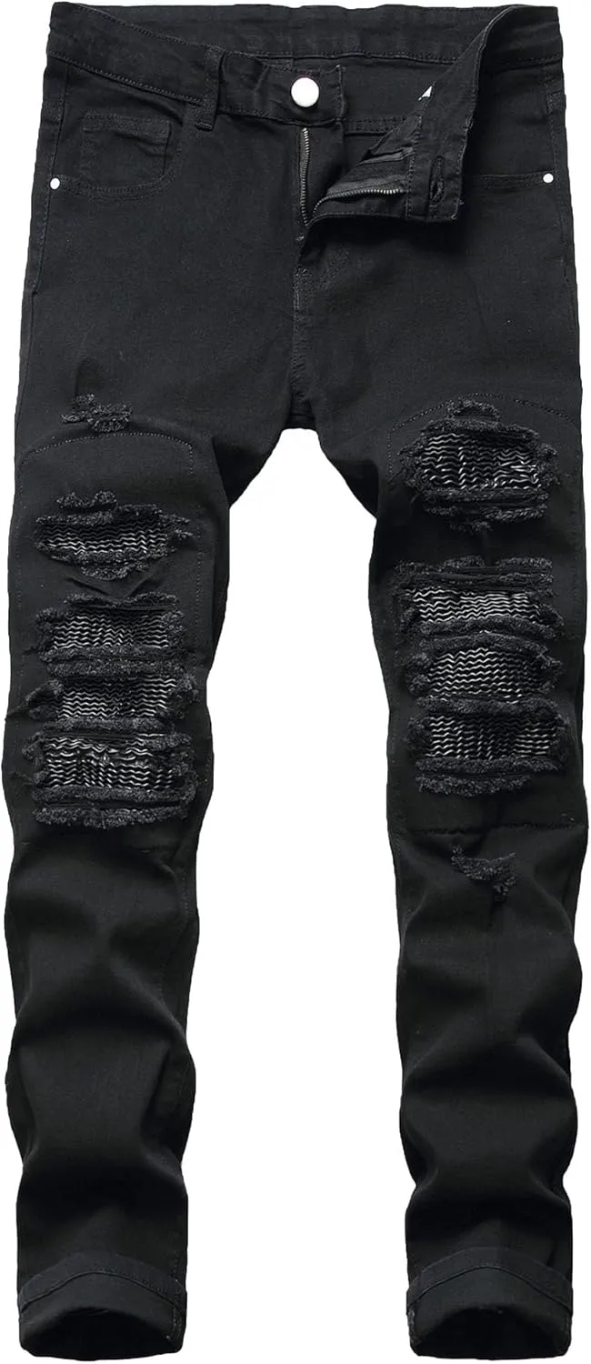 Men's Ripped Distressed Jeans Slim Fit Skinny Stretch Biker Jeans Fashion Vintage Tapered Leg Denim Pants for Men