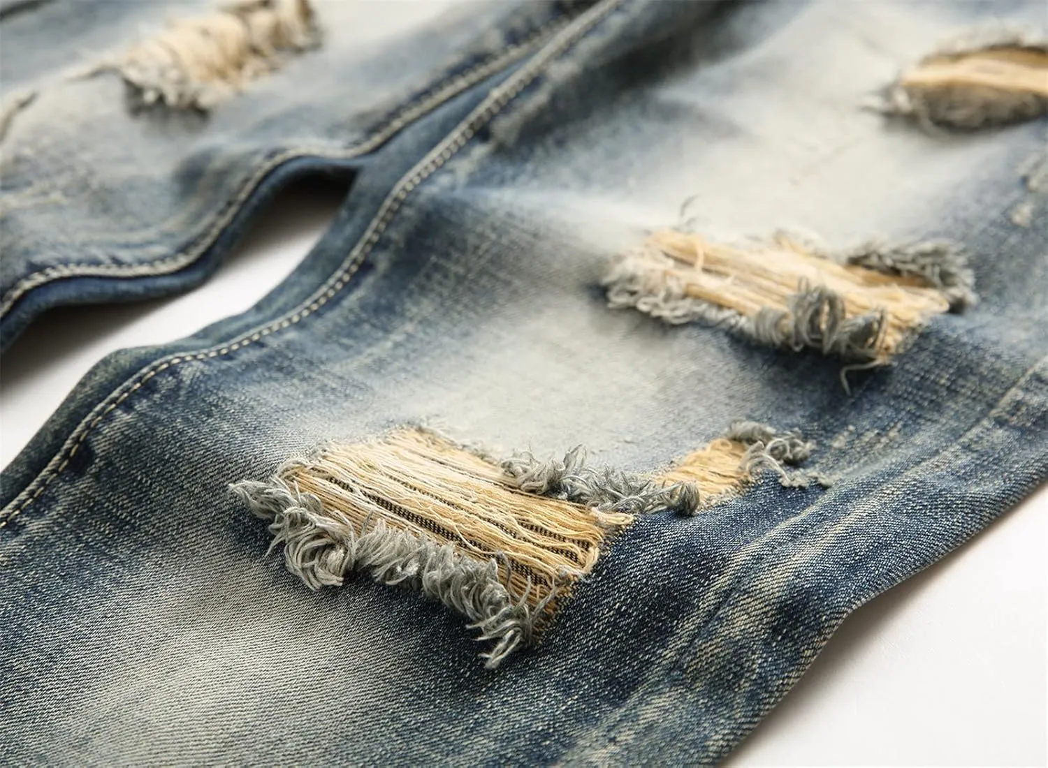 Men's Ripped Washed Slim Fit Jeans Straight Leg Hip Hop Denim Pants Vintage Distressed Skinny Jean Trousers