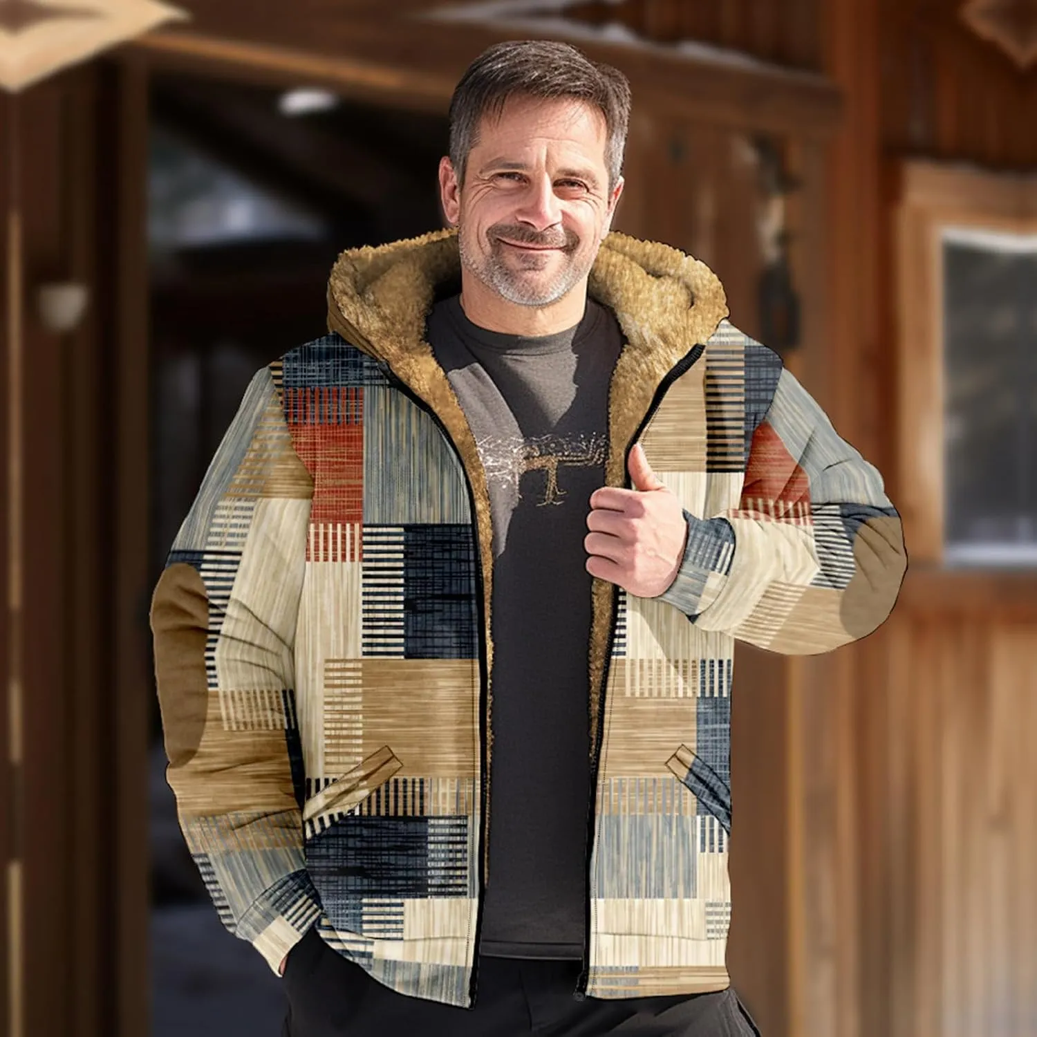 Men's Sherpa Lined Full Zip Fleece Hoodie Heavyweight Fleece Sweatshirt Thick Sherpa Lined Shirts