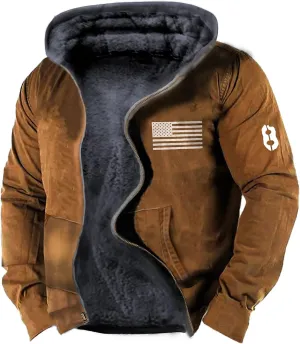 Men's Sherpa-Lined Hooded Fleece Jacket,Aztec Graphic Hoodies Winter Coats Plus Size Zipper Slim Outwear with Pocket