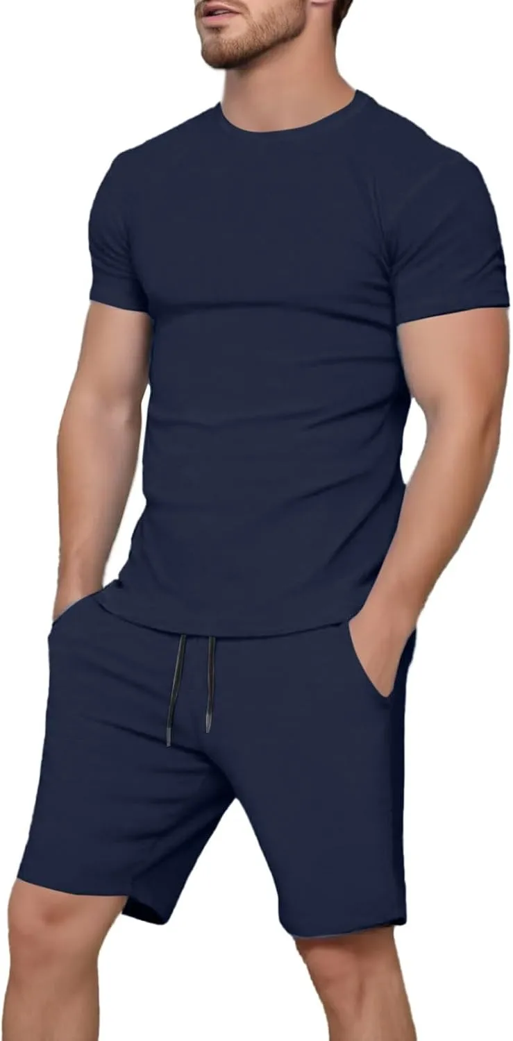 Men's Shirt & Shorts Set, 2 Piece Outfits Casual Summer Tracksuits, Tracksuit Sweatsuits Athletic Jogging Gym Activewear