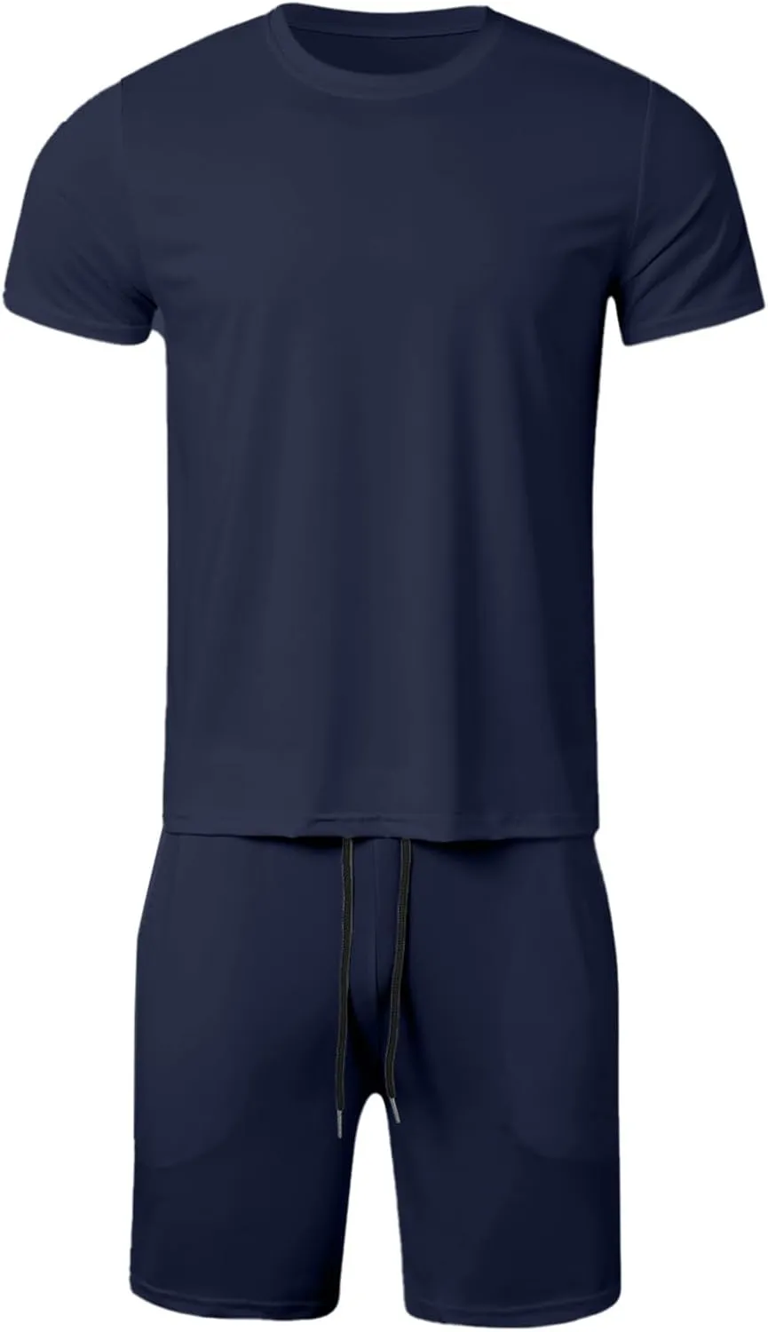 Men's Shirt & Shorts Set, 2 Piece Outfits Casual Summer Tracksuits, Tracksuit Sweatsuits Athletic Jogging Gym Activewear