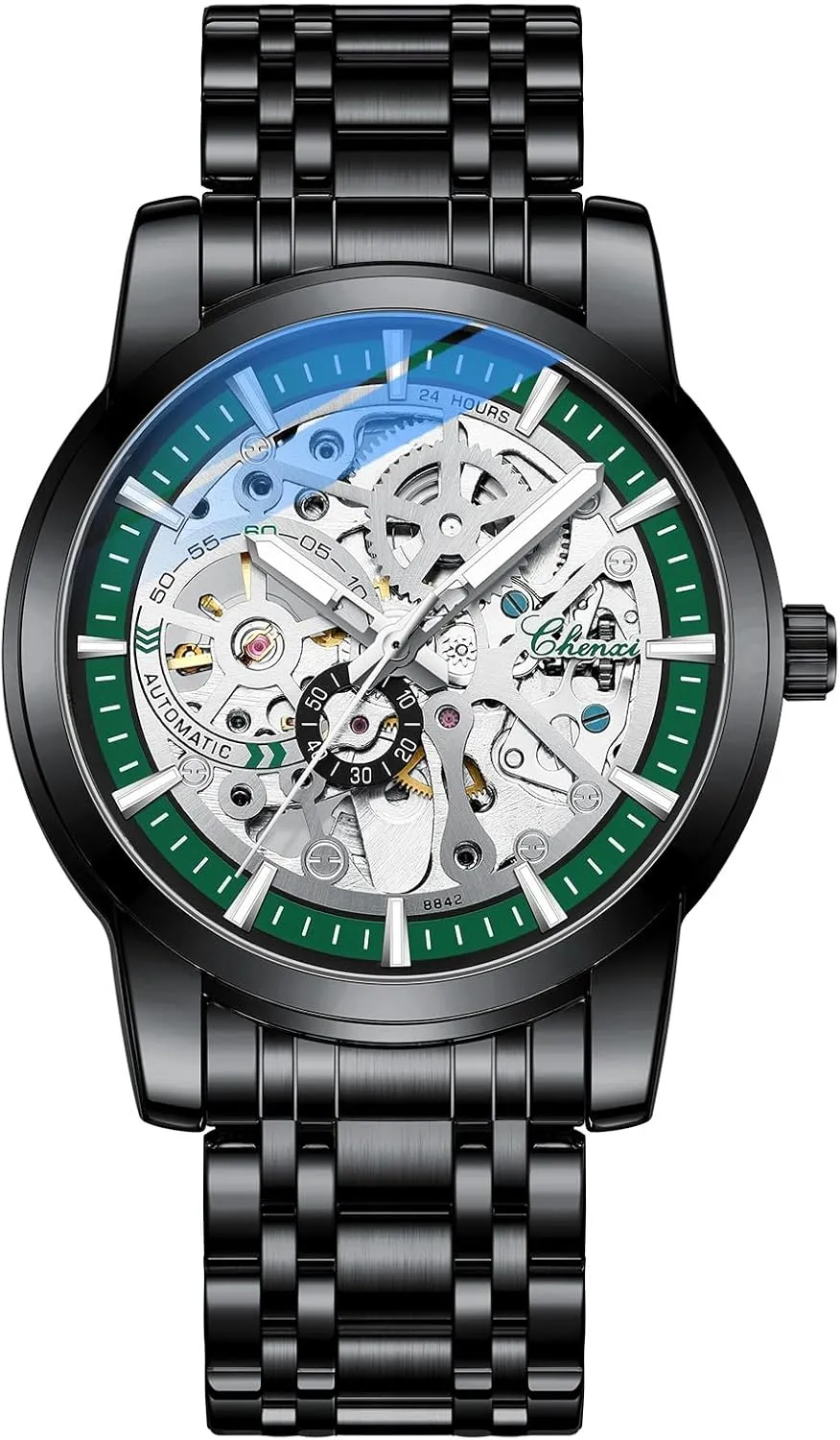 Men's Skeleton Mechanical Watch Fashion Luxury Automatic Wristwatch Man Stainless Steel Business Waterproof Sport Luminous Clock