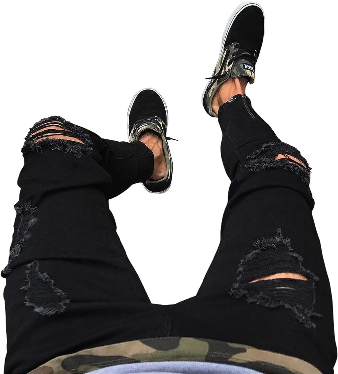 Men's Slim-fit Ripped Distressed Destroyed Straight Fit Washed Denim Jeans Ripped Tapered Biker Jeans Holes Skinny Pants
