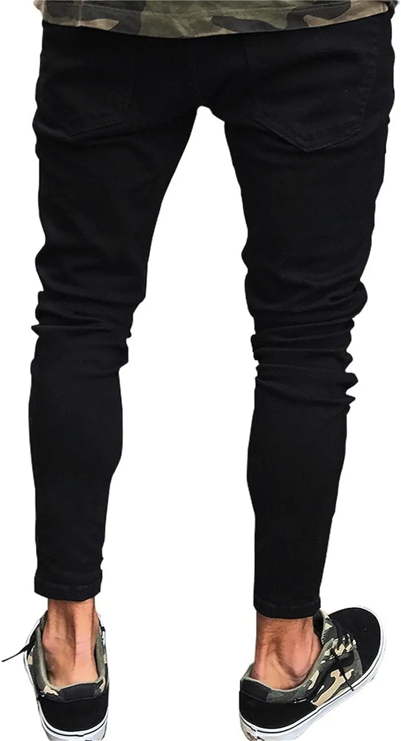 Men's Slim-fit Ripped Distressed Destroyed Straight Fit Washed Denim Jeans Ripped Tapered Biker Jeans Holes Skinny Pants