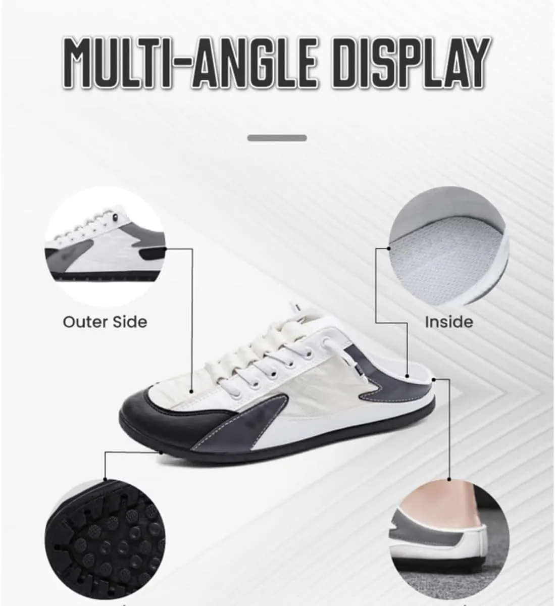 Men's Slip on Mule Sneakers Men's Backless Closed Toe Half Drag Sneakers Anti-Slip Walking Loafers for Men