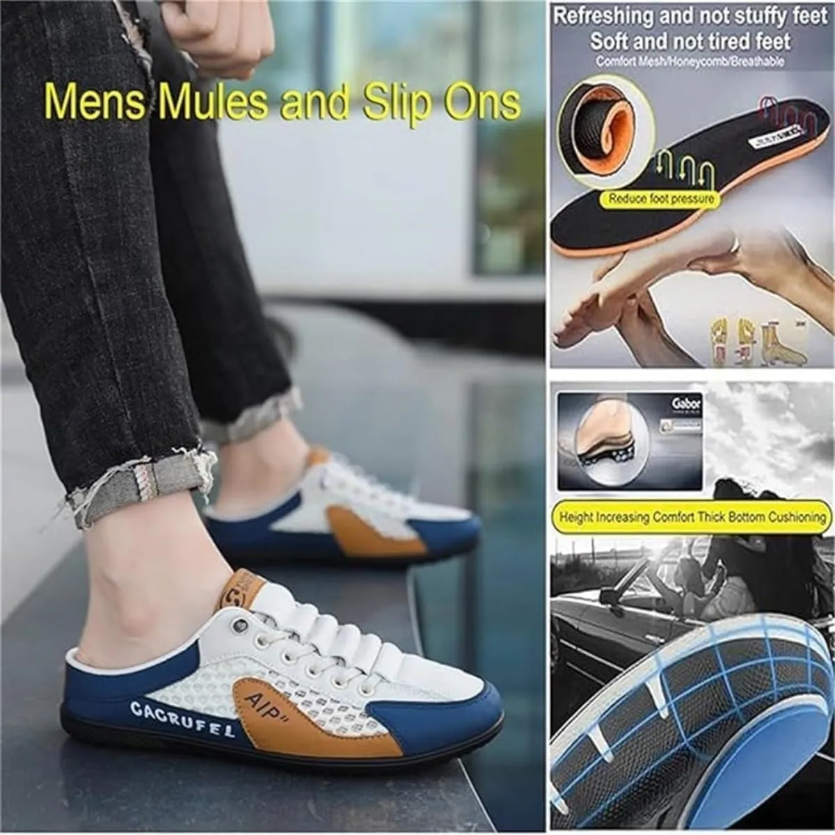 Men's Slip on Mule Sneakers Men's Backless Closed Toe Half Drag Sneakers Anti-Slip Walking Loafers for Men