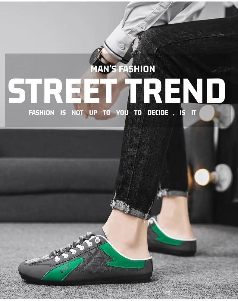 Men's Slip on Mule Sneakers Men's Backless Closed Toe Half Drag Sneakers Anti-Slip Walking Loafers for Men