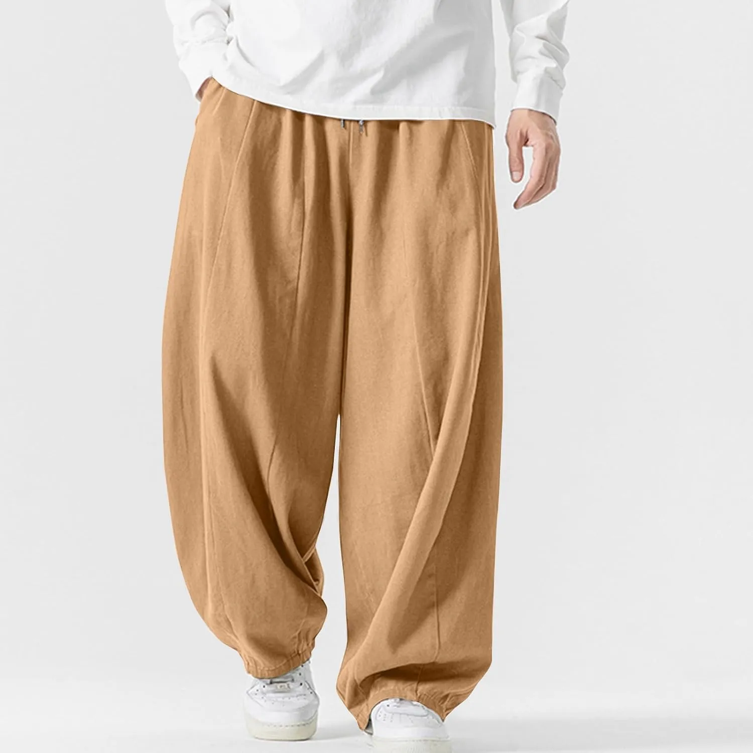 Men's Streetwear Pants Plus Size Fashion Loose Fit Comfy Wide Leg Pant Casual Solid Color Beach Comfy Light Trouser