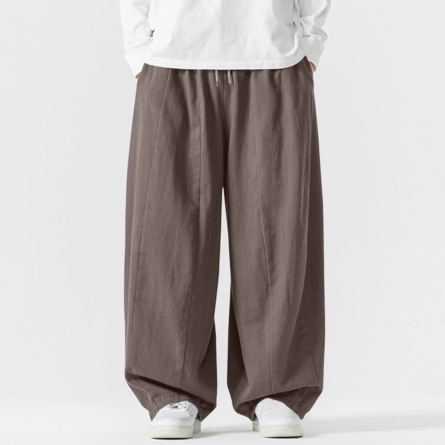 Men's Streetwear Pants Plus Size Fashion Loose Fit Comfy Wide Leg Pant Casual Solid Color Beach Comfy Light Trouser