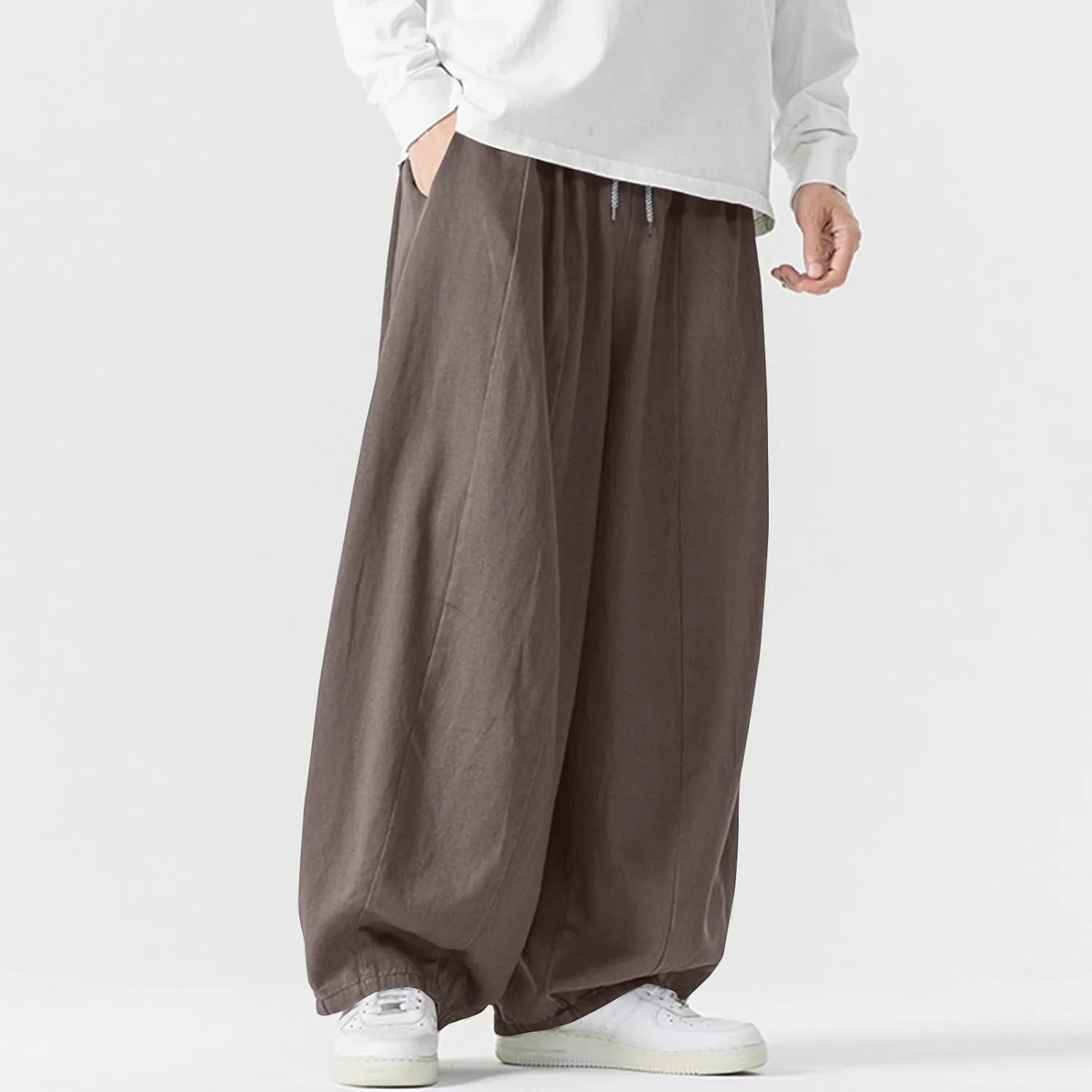 Men's Streetwear Pants Plus Size Fashion Loose Fit Comfy Wide Leg Pant Casual Solid Color Beach Comfy Light Trouser