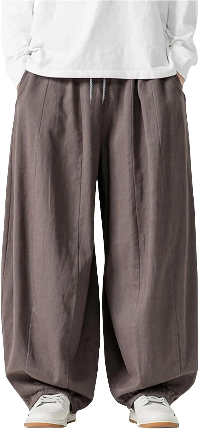 Men's Streetwear Pants Plus Size Fashion Loose Fit Comfy Wide Leg Pant Casual Solid Color Beach Comfy Light Trouser