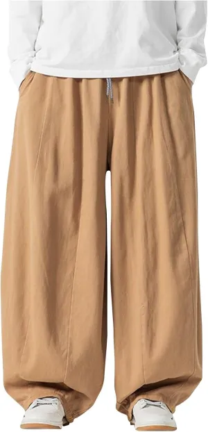 Men's Streetwear Pants Plus Size Fashion Loose Fit Comfy Wide Leg Pant Casual Solid Color Beach Comfy Light Trouser