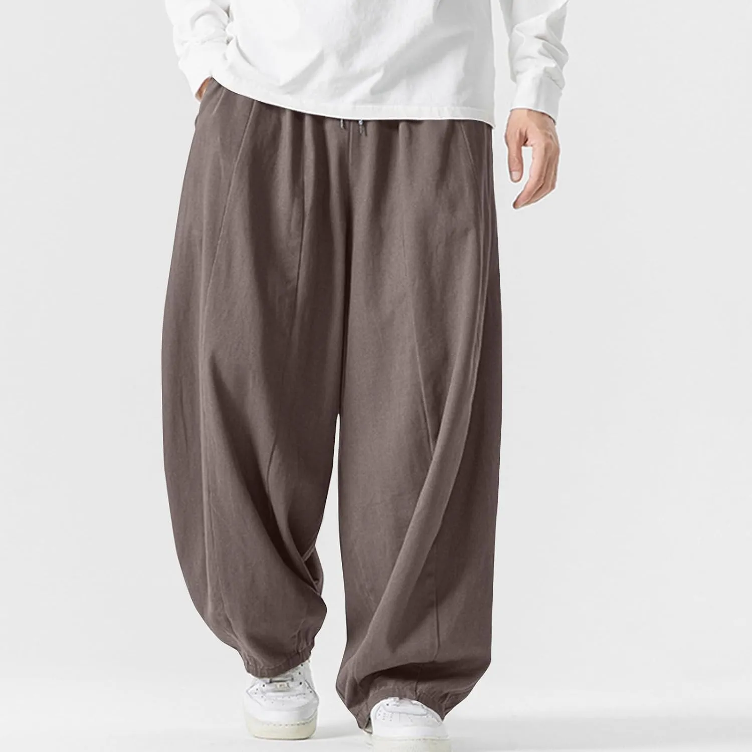 Men's Streetwear Pants Plus Size Fashion Loose Fit Comfy Wide Leg Pant Casual Solid Color Beach Comfy Light Trouser