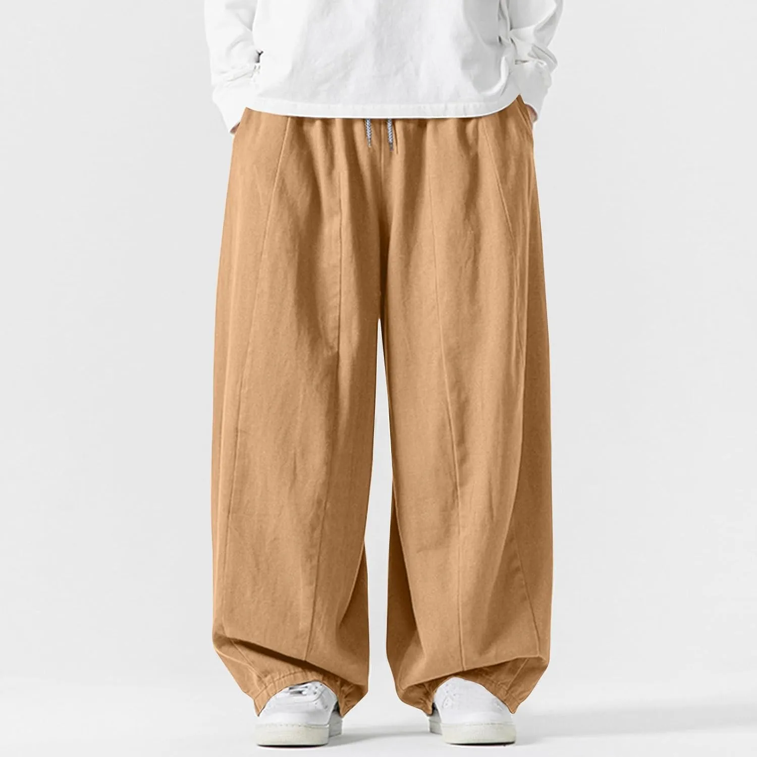 Men's Streetwear Pants Plus Size Fashion Loose Fit Comfy Wide Leg Pant Casual Solid Color Beach Comfy Light Trouser
