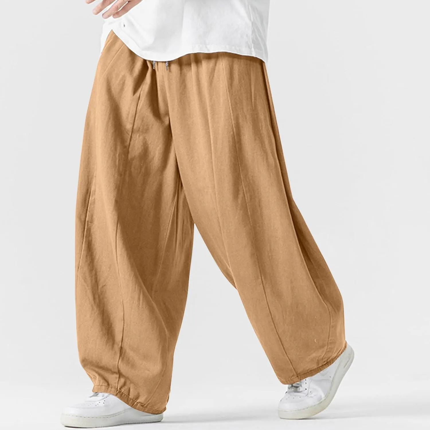 Men's Streetwear Pants Plus Size Fashion Loose Fit Comfy Wide Leg Pant Casual Solid Color Beach Comfy Light Trouser