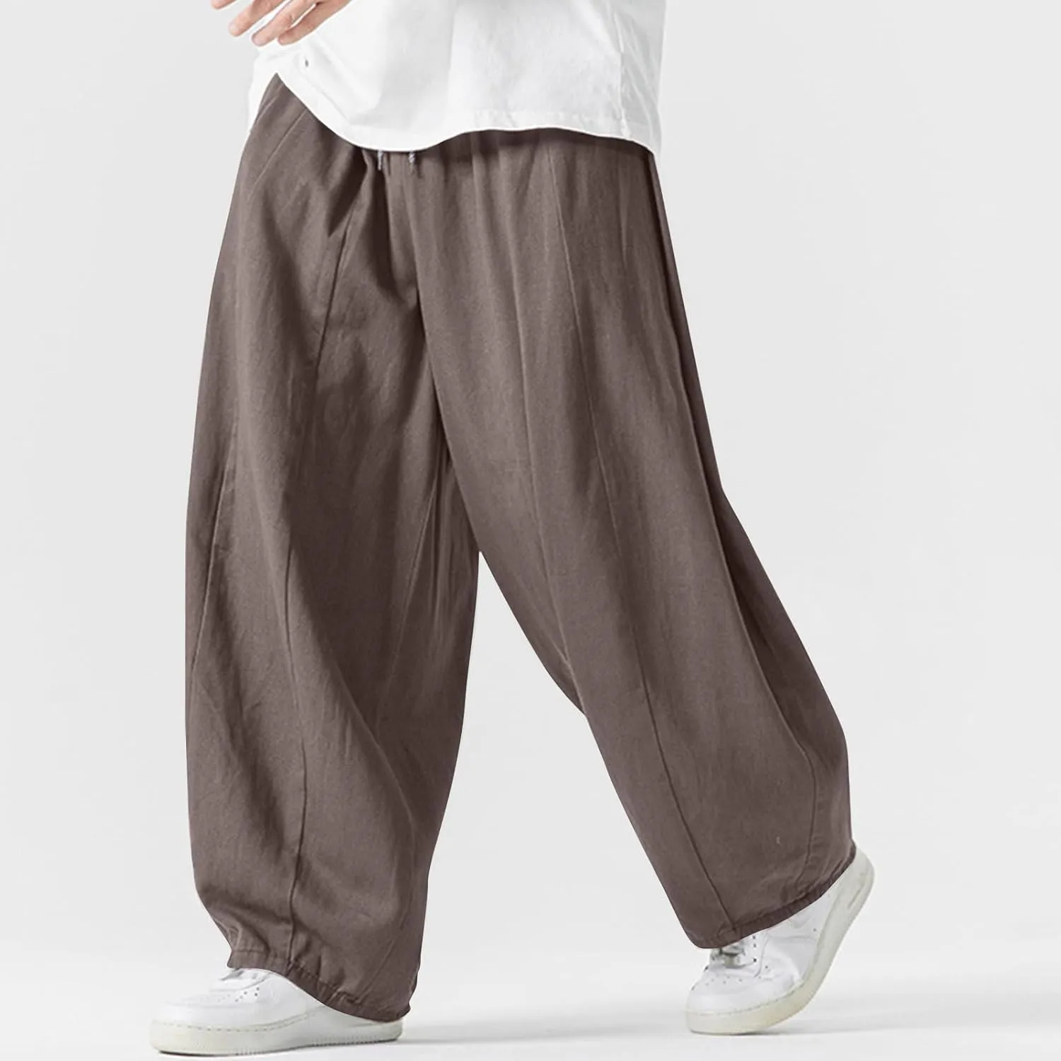 Men's Streetwear Pants Plus Size Fashion Loose Fit Comfy Wide Leg Pant Casual Solid Color Beach Comfy Light Trouser