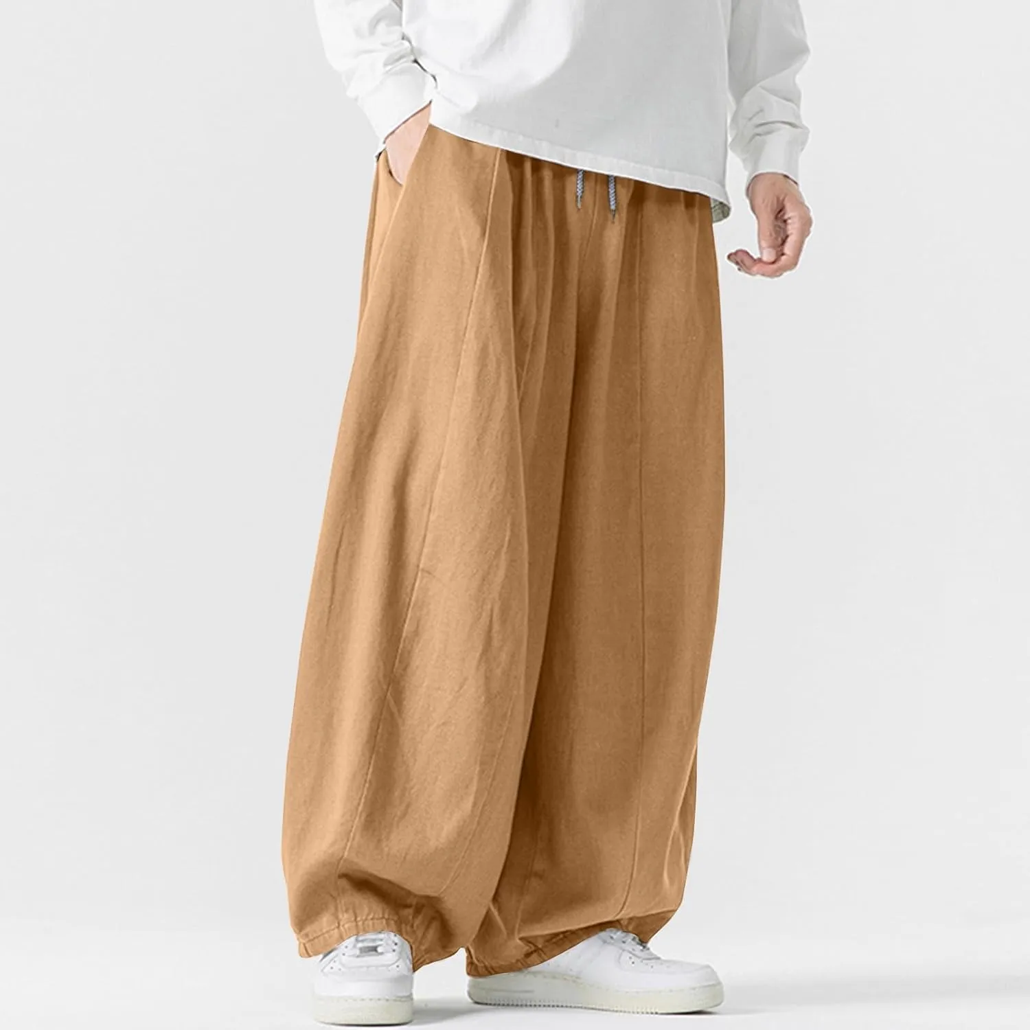 Men's Streetwear Pants Plus Size Fashion Loose Fit Comfy Wide Leg Pant Casual Solid Color Beach Comfy Light Trouser