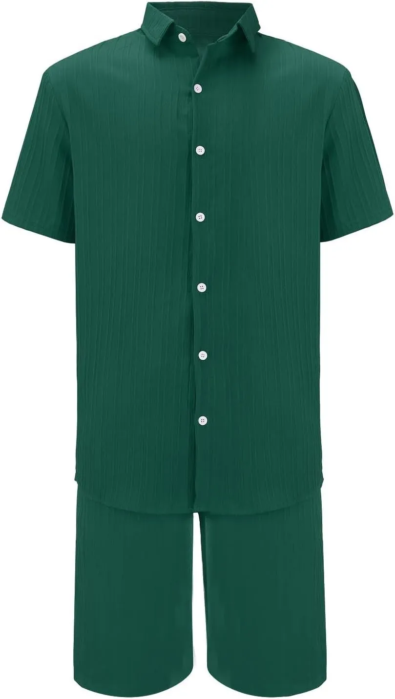 Mens Summer 2 Piece Outfits for Vacation Beach Hawaiian Short Sleeve Button Down Cuban Shirts and Shorts Sets for Men
