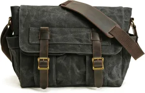 Men's Vintage Waxed Canvas Messenger Bag, Crossbody Shoulder Briefcase with Adjustable Strap, for Work, Office, Business