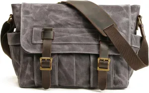 Men's Vintage Waxed Canvas Messenger Bag, Crossbody Shoulder Briefcase with Adjustable Strap, for Work, Office, Business