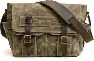 Men's Vintage Waxed Canvas Messenger Bag, Crossbody Shoulder Briefcase with Adjustable Strap, for Work, Office, Business