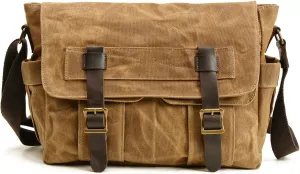 Men's Vintage Waxed Canvas Messenger Bag, Crossbody Shoulder Briefcase with Adjustable Strap, for Work, Office, Business